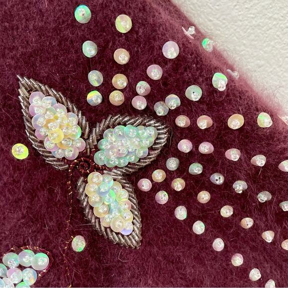 Vintage Angora Cardigan Sweater Oversized Knit w/ Beaded Sequins Women's Small - Picture 6 of 9